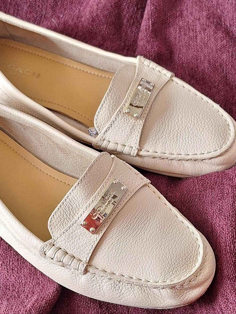 Coach Cream Pebbled Leather Loafers - Picture 13 of 14